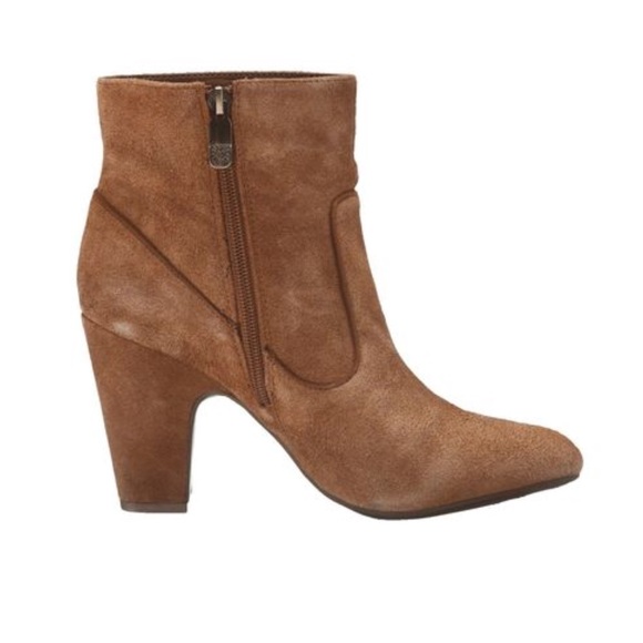 Camel Distressed Suede Block Heel Sock Ankle Boots - Picture 8 of 8
